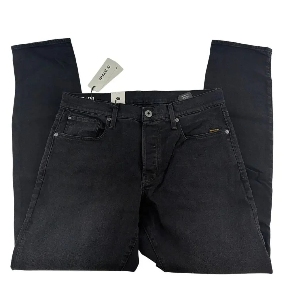 G-Star Men's Black Onyx 3301 Regular Tapered Jeans Size 34